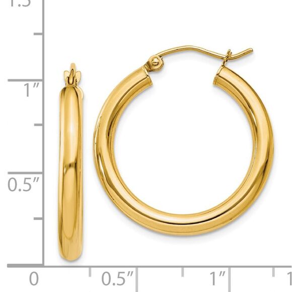 3mm, 14k Yellow Gold Classic Round Hoop Earrings, 25mm (1 Inch) - Picture 4 of 5
